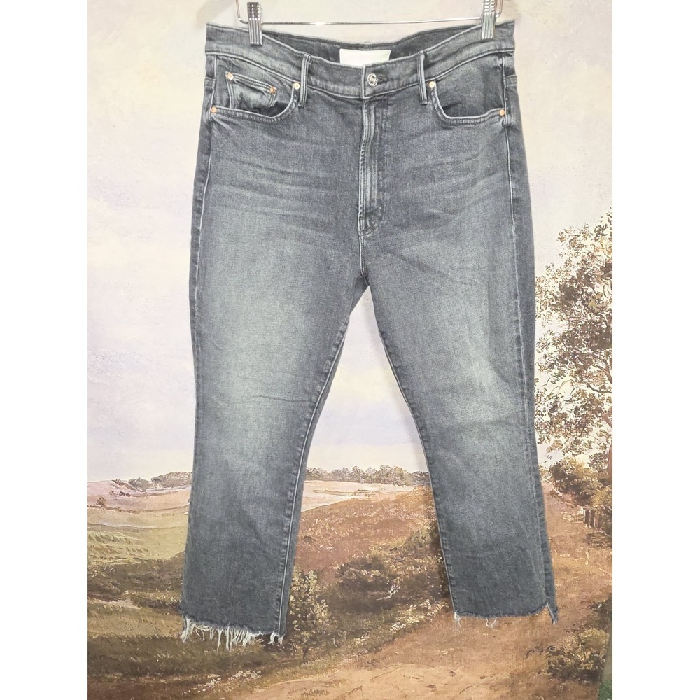 MOTHER The Insider Crop Step Fray High-Waisted Bootcut Jeans in Faded Grey 34x25